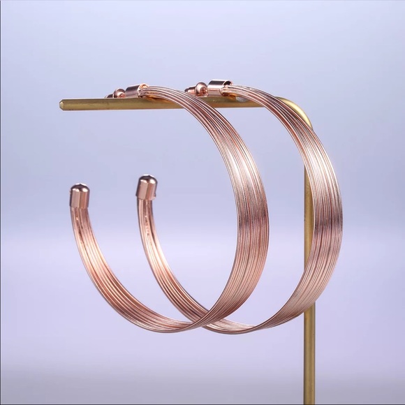 New Women’s Rose Gold Hoop Round  Earrings - Picture 2 of 3
